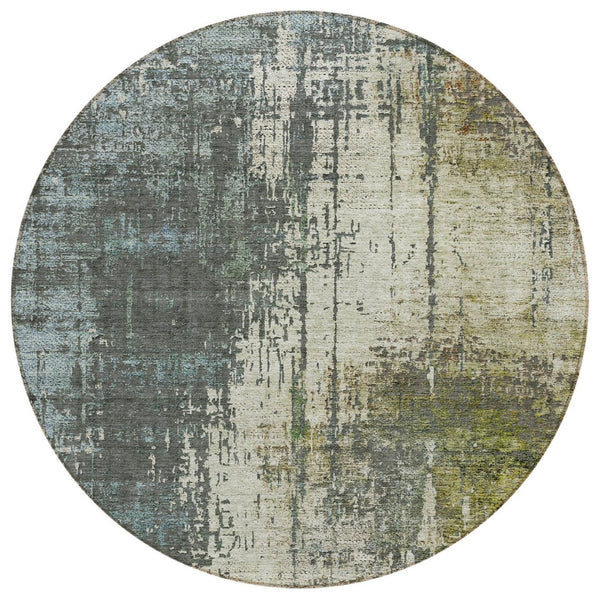HomeRoots 5' Stylish Sage Beige and Brown Abstract Washable Area Rug for Indoor and Outdoor Comfort 8' Round 587322