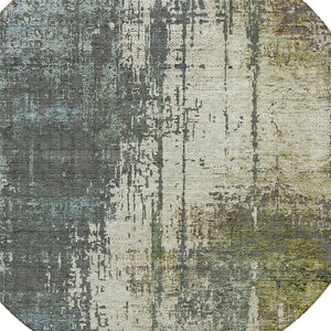 Homeroots 3' Stylish Abstract Beige Brown Gray Washable Area Rug For Indoor Outdoor Living Spaces 8' Round Polyester 587322
