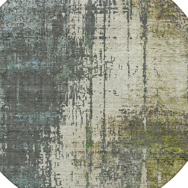Homeroots 3' Stylish Abstract Beige Brown Gray Washable Area Rug For Indoor Outdoor Living Spaces 8' Round Polyester 587322