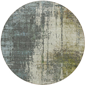Homeroots 3' Stylish Abstract Beige Brown Gray Washable Area Rug For Indoor Outdoor Living Spaces 8' Round Polyester 587322