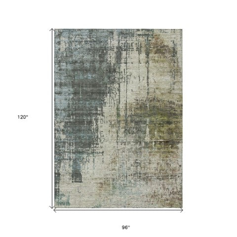 Homeroots 3' Stylish Abstract Beige Brown Gray Washable Area Rug For Indoor Outdoor Living Spaces 8' X 10' Polyester 587323