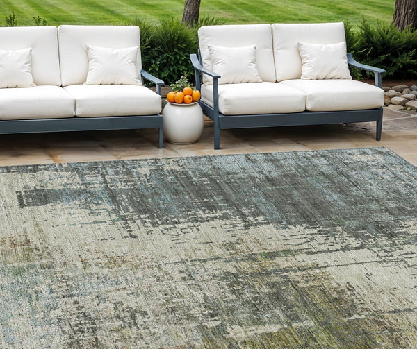 Homeroots 3' Stylish Abstract Beige Brown Gray Washable Area Rug For Indoor Outdoor Living Spaces 8' X 10' Polyester 587323