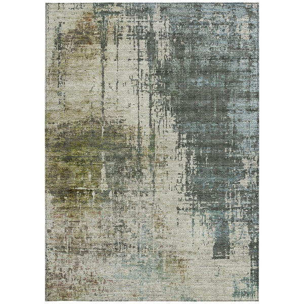 Homeroots 3' Stylish Abstract Beige Brown Gray Washable Area Rug For Indoor Outdoor Living Spaces 10' X 14' Polyester 587325