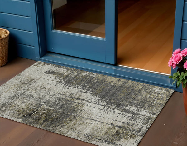 Homeroots 3' Stylish Abstract Beige Brown Gray Washable Area Rug For Indoor Outdoor Living Spaces 3' X 5' Polyester 587326