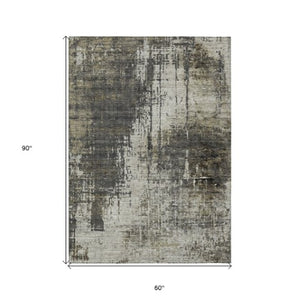 Homeroots 3' Stylish Abstract Beige Brown Gray Washable Area Rug For Indoor Outdoor Living Spaces 5' X 8' Polyester 587327