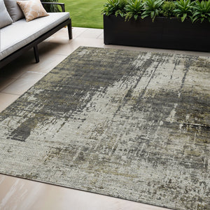 Homeroots 3' Stylish Abstract Beige Brown Gray Washable Area Rug For Indoor Outdoor Living Spaces 5' X 8' Polyester 587327