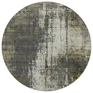 HomeRoots 5' Abstract Washable Indoor Outdoor Area Rug in Taupe Beige and Olive Green for Versatile Style 8' Round 587328
