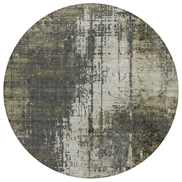 HomeRoots 5' Abstract Washable Indoor Outdoor Area Rug in Taupe Beige and Olive Green for Versatile Style 8' Round 587328