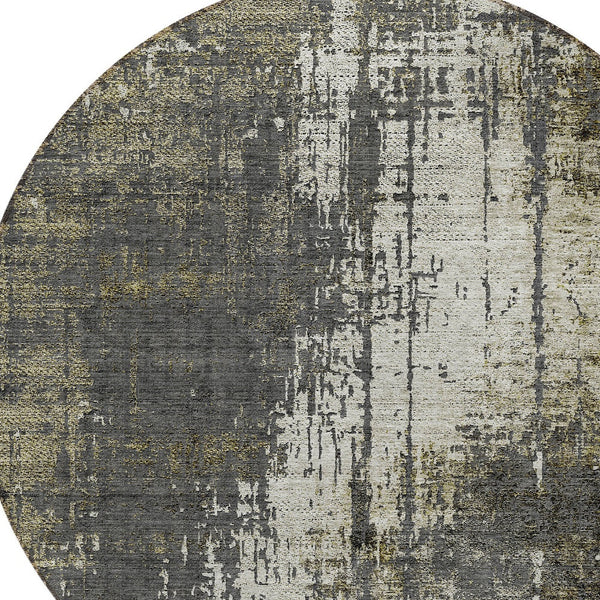 Homeroots 3' Stylish Abstract Beige Brown Gray Washable Area Rug For Indoor Outdoor Living Spaces 8' Round Polyester 587328