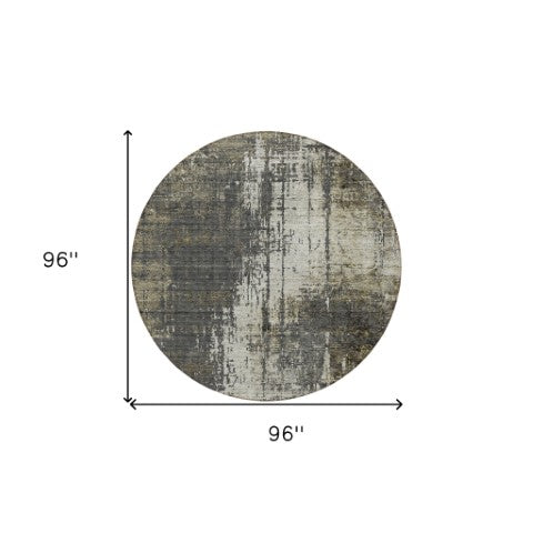 Homeroots 3' Stylish Abstract Beige Brown Gray Washable Area Rug For Indoor Outdoor Living Spaces 8' Round Polyester 587328