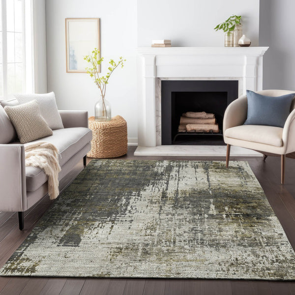 Homeroots 3' Stylish Abstract Beige Brown Gray Washable Area Rug For Indoor Outdoor Living Spaces 8' X 10' Polyester 587329