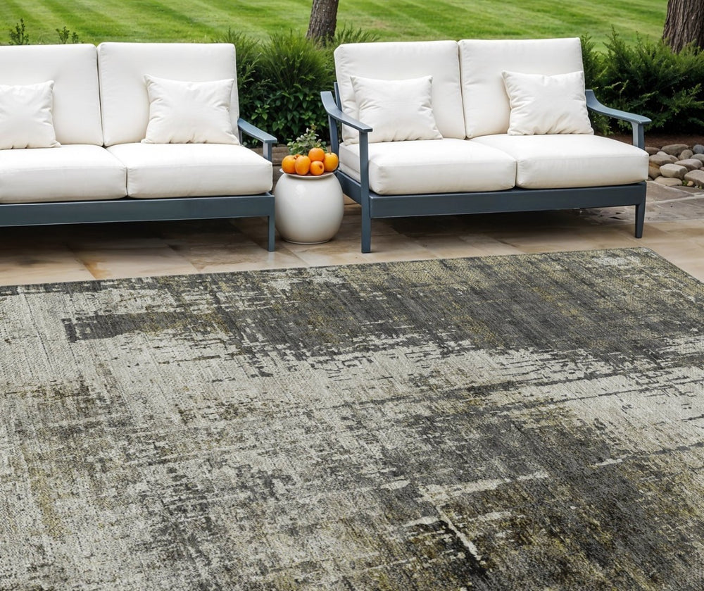 HomeRoots 9' Modern Abstract Washable Area Rug in Taupe Beige & Olive Green for Indoor-Outdoor Versatility 9' X 12' 587330