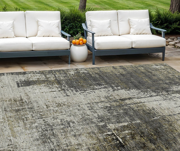 Homeroots 3' Stylish Abstract Beige Brown Gray Washable Area Rug For Indoor Outdoor Living Spaces 9' X 12' Polyester 587330