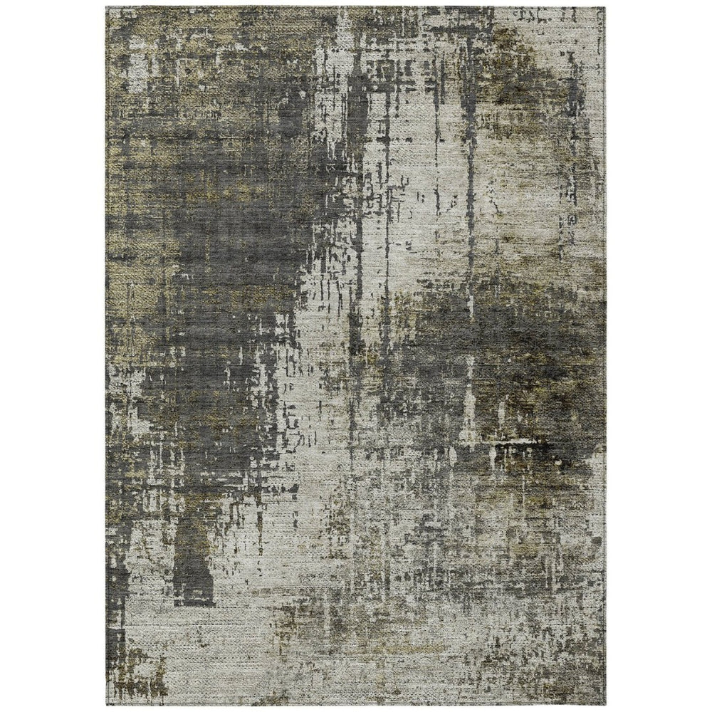 HomeRoots 9' Modern Abstract Washable Area Rug in Taupe Beige & Olive Green for Indoor-Outdoor Versatility 9' X 12' 587330