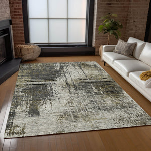 Homeroots 3' Stylish Abstract Beige Brown Gray Washable Area Rug For Indoor Outdoor Living Spaces 9' X 12' Polyester 587330