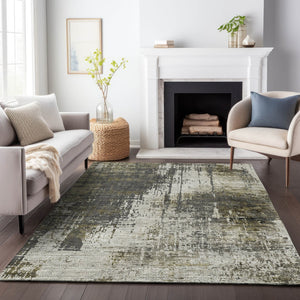Homeroots 3' Stylish Abstract Beige Brown Gray Washable Area Rug For Indoor Outdoor Living Spaces 10' X 14' Polyester 587331