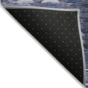 Homeroots 3' Navy Blue And Sky Blue Southwestern Washable Area Rug For Stylish Indoor Or Outdoor Spaces 3' X 5' Polyester 587332