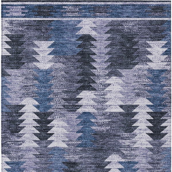 Homeroots 3' Navy Blue And Sky Blue Southwestern Washable Area Rug For Stylish Indoor Or Outdoor Spaces 5' X 8' Polyester 587333