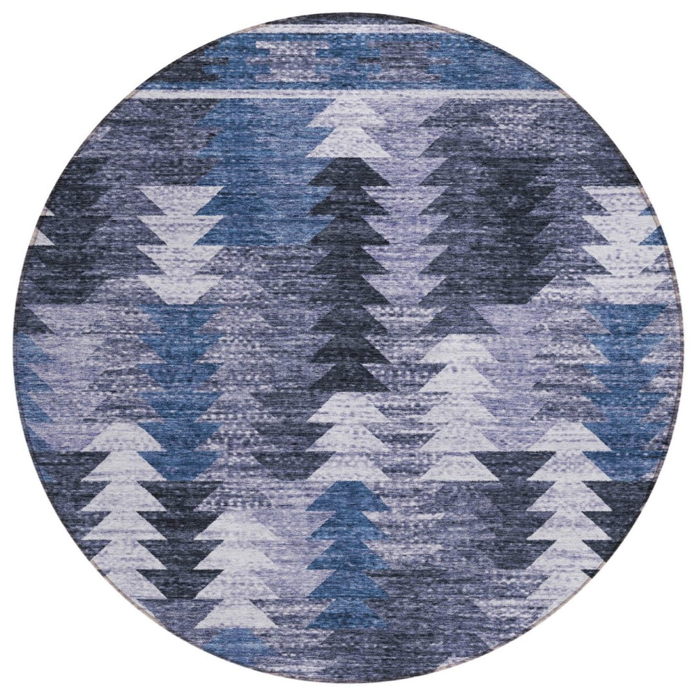 HomeRoots 5' Southwestern Indoor Outdoor Area Rug in Navy & Sky Blue - Durable, Washable & Stylish Design 8' Round 587334