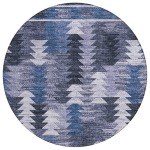 HomeRoots 5' Southwestern Indoor Outdoor Area Rug in Navy & Sky Blue - Durable, Washable & Stylish Design 8' Round 587334