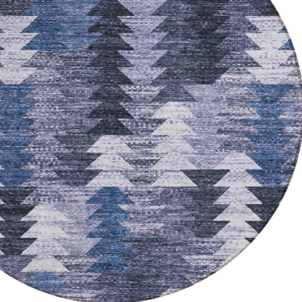 Homeroots 3' Navy Blue And Sky Blue Southwestern Washable Area Rug For Stylish Indoor Or Outdoor Spaces 8' Round Polyester 587334