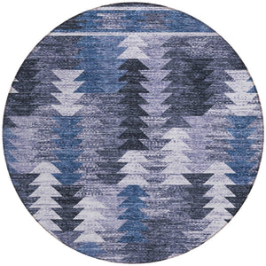 Homeroots 3' Navy Blue And Sky Blue Southwestern Washable Area Rug For Stylish Indoor Or Outdoor Spaces 8' Round Polyester 587334