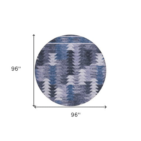 Homeroots 3' Navy Blue And Sky Blue Southwestern Washable Area Rug For Stylish Indoor Or Outdoor Spaces 8' Round Polyester 587334