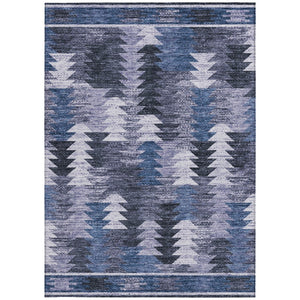 Homeroots 3' Navy Blue And Sky Blue Southwestern Washable Area Rug For Stylish Indoor Or Outdoor Spaces 8' X 10' Polyester 587335