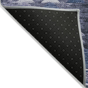 Homeroots 3' Navy Blue And Sky Blue Southwestern Washable Area Rug For Stylish Indoor Or Outdoor Spaces 8' X 10' Polyester 587335