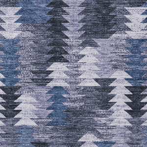 Homeroots 3' Navy Blue And Sky Blue Southwestern Washable Area Rug For Stylish Indoor Or Outdoor Spaces 8' X 10' Polyester 587335