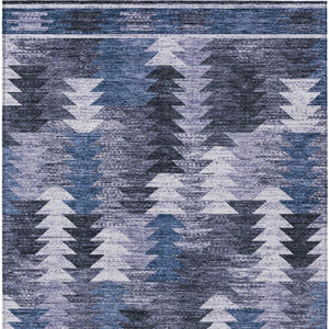 Homeroots 3' Navy Blue And Sky Blue Southwestern Washable Area Rug For Stylish Indoor Or Outdoor Spaces 9' X 12' Polyester 587336