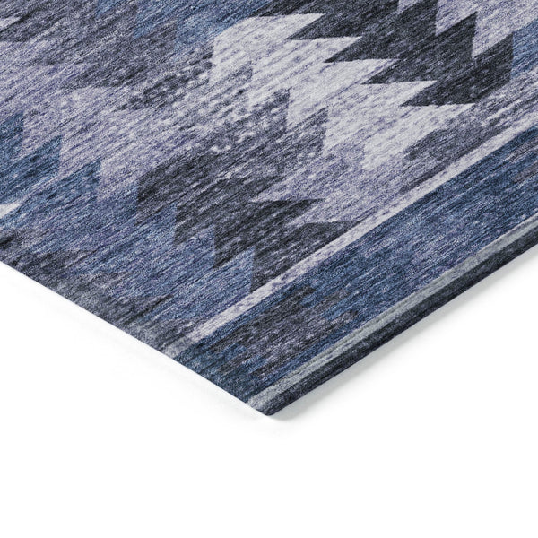 Homeroots 3' Navy Blue And Sky Blue Southwestern Washable Area Rug For Stylish Indoor Or Outdoor Spaces 9' X 12' Polyester 587336