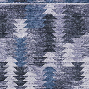 Homeroots 3' Navy Blue And Sky Blue Southwestern Washable Area Rug For Stylish Indoor Or Outdoor Spaces 10' X 14' Polyester 587337