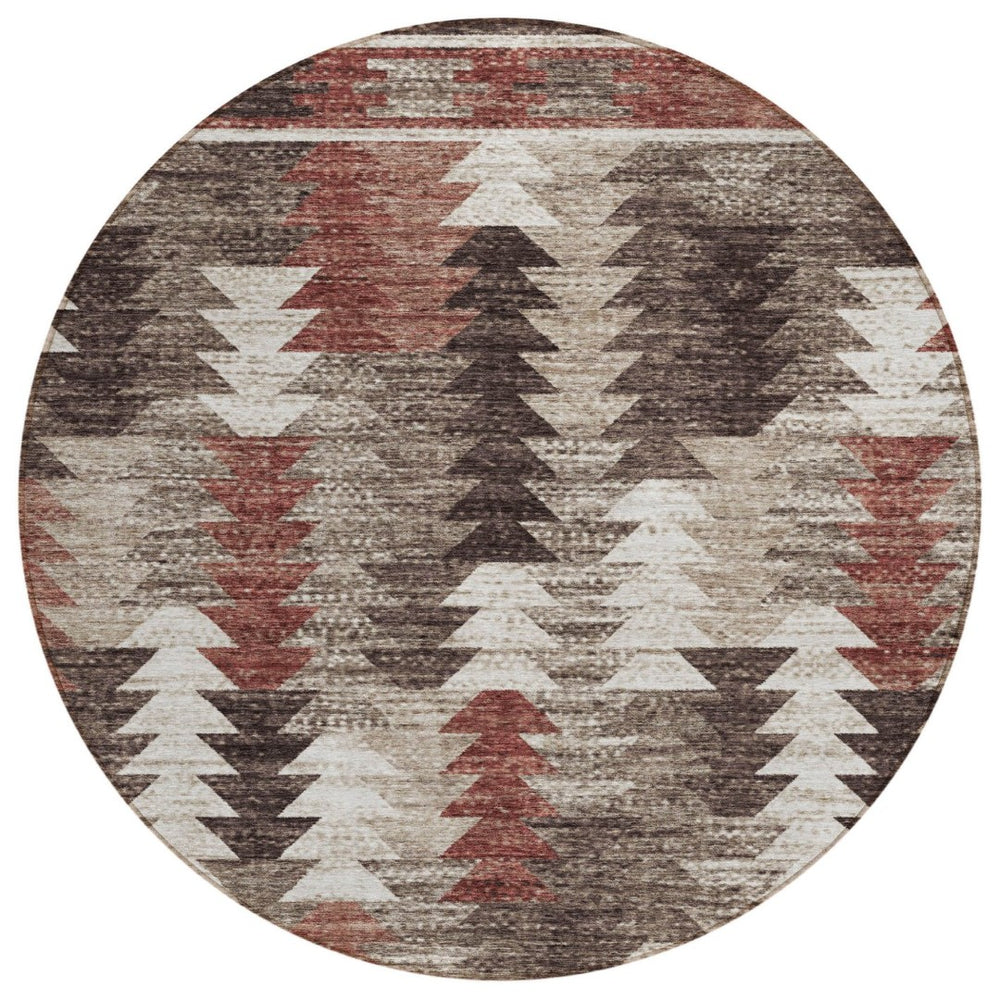 HomeRoots 5' Brown and Ivory Southwestern Indoor/Outdoor Area Rug - Durable, Washable, Stylish Design for All Spaces 8' Round 587340