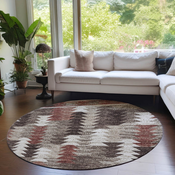 Homeroots 3' Navy Blue And Sky Blue Southwestern Washable Area Rug For Stylish Indoor Or Outdoor Spaces 8' Round Polyester 587340