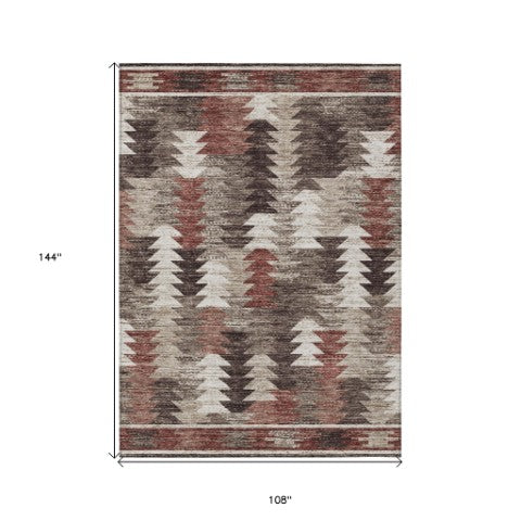 Homeroots 3' Navy Blue And Sky Blue Southwestern Washable Area Rug For Stylish Indoor Or Outdoor Spaces 9' X 12' Polyester 587342