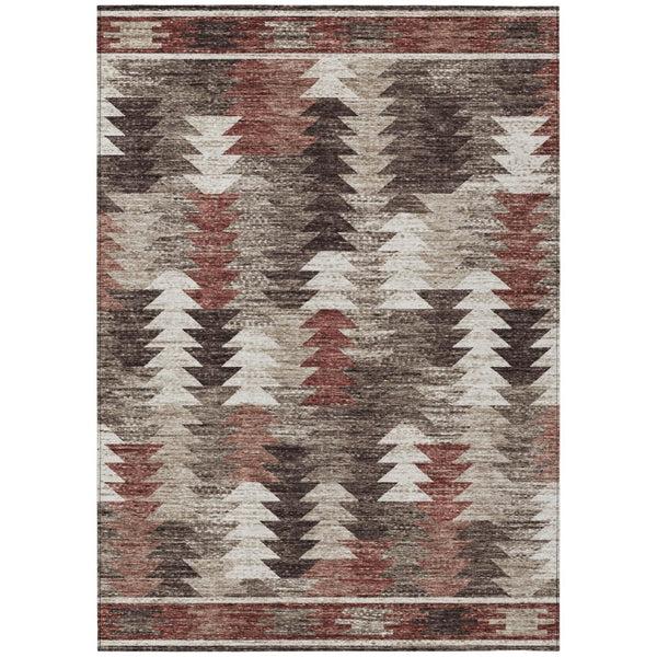 HomeRoots 9' Durable Southwestern Area Rug – Machine Washable Brown and Ivory Design for Indoor and Outdoor Use 9' X 12' 587342