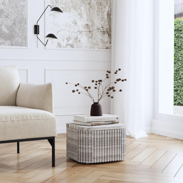 Butler Specialty Sylvester Marble Side Table - Chic 11-inch High Design To Elevate Your Living Space Elegantly Gray And White Marble,Mdf 5873455-butler