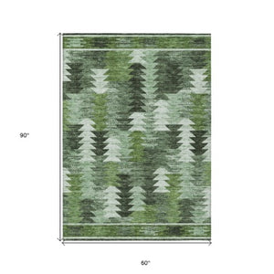 Homeroots 3' Navy Blue And Sky Blue Southwestern Washable Area Rug For Stylish Indoor Or Outdoor Spaces 5' X 8' Polyester 587345