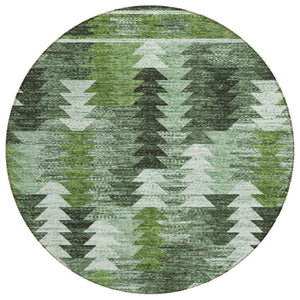 HomeRoots 5' Olive Green and Fern Southwestern Area Rug - Stylish, Durable, Washable for Indoor & Outdoor Use 8' Round 587346