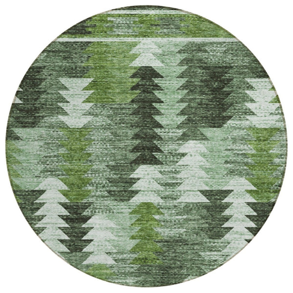 HomeRoots 5' Olive Green and Fern Southwestern Area Rug - Stylish, Durable, Washable for Indoor & Outdoor Use 8' Round 587346