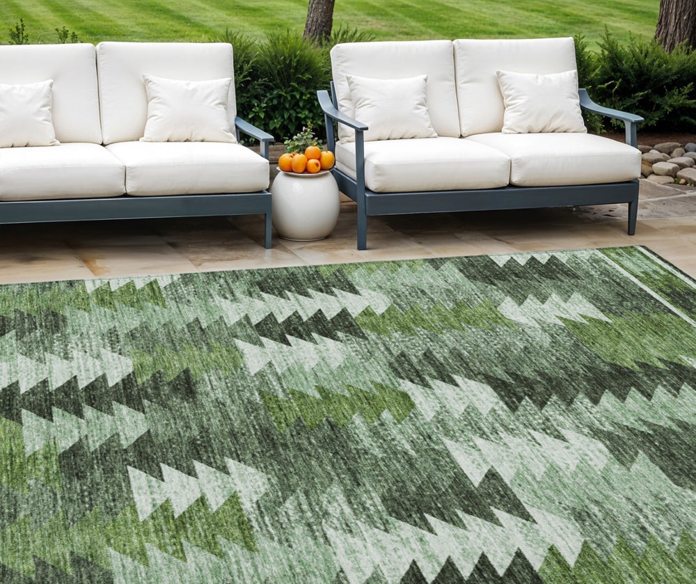 HomeRoots 5' Olive Green and Fern Southwestern Area Rug - Stylish, Durable, Washable for Indoor & Outdoor Use 8' X 10' 587347