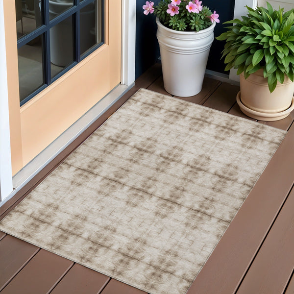 Homeroots 3' Beige Taupe & Tan Geometric Washable Area Rug – Perfect For Indoor & Outdoor Spaces, Durable Design 3' X 5' Polyester 587350