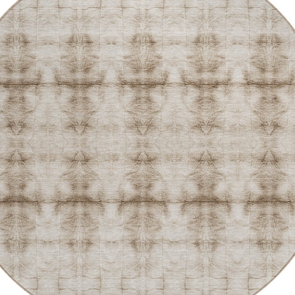 Homeroots 3' Beige Taupe & Tan Geometric Washable Area Rug – Perfect For Indoor & Outdoor Spaces, Durable Design 8' Round Polyester 587352
