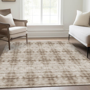 Homeroots 3' Beige Taupe & Tan Geometric Washable Area Rug – Perfect For Indoor & Outdoor Spaces, Durable Design 8' X 10' Polyester 587353
