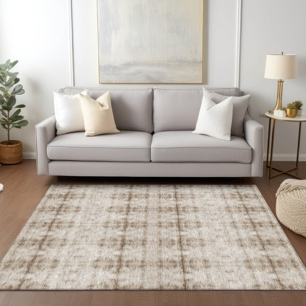 Homeroots 3' Beige Taupe & Tan Geometric Washable Area Rug – Perfect For Indoor & Outdoor Spaces, Durable Design 8' X 10' Polyester 587353