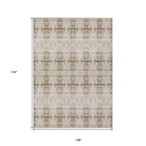 Homeroots 3' Beige Taupe & Tan Geometric Washable Area Rug – Perfect For Indoor & Outdoor Spaces, Durable Design 9' X 12' Polyester 587354