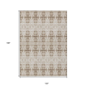 Homeroots 3' Beige Taupe & Tan Geometric Washable Area Rug – Perfect For Indoor & Outdoor Spaces, Durable Design 10' X 14' Polyester 587355