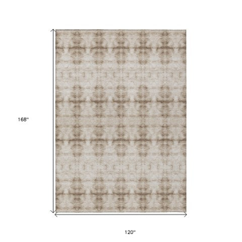 Homeroots 3' Beige Taupe & Tan Geometric Washable Area Rug – Perfect For Indoor & Outdoor Spaces, Durable Design 10' X 14' Polyester 587355