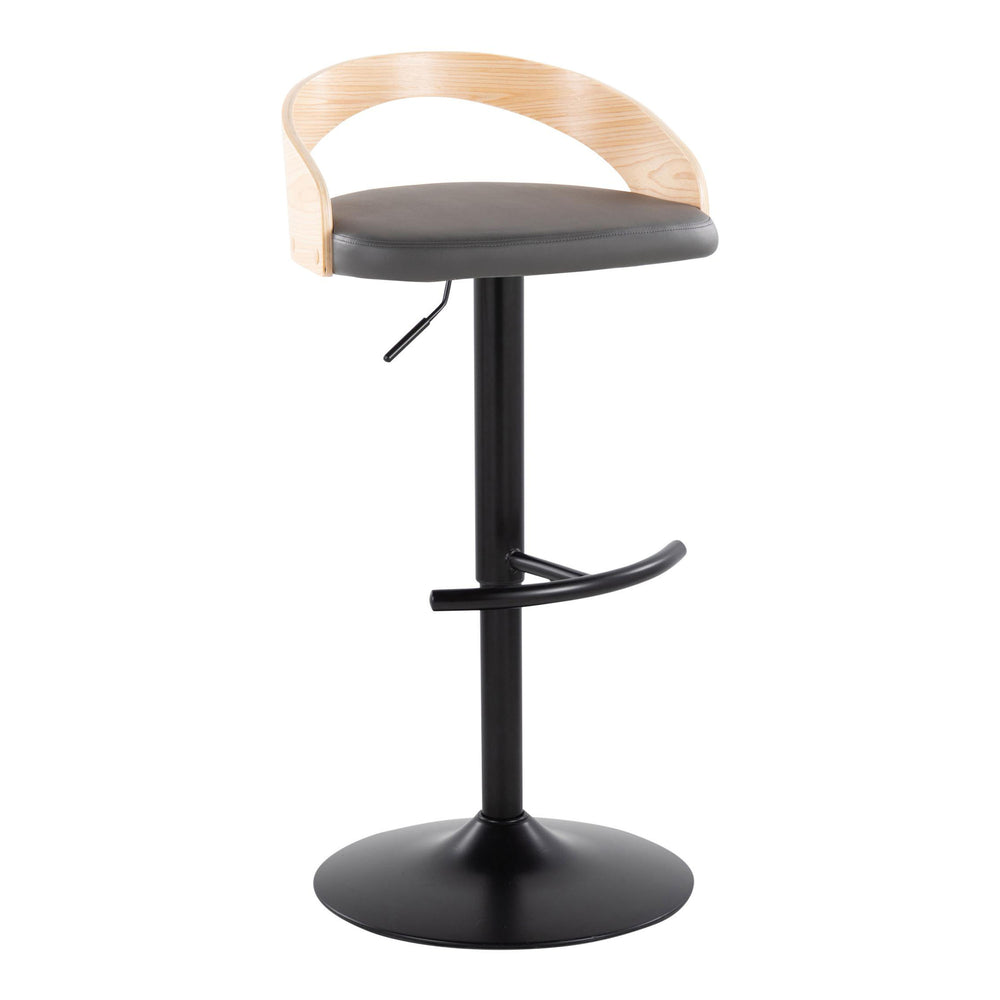 English Elm Grotto Adjustable Barstool Set Of 2: Stylish Swivel Stools With Grey Faux Leather & Natural Wood Accent B202S00908